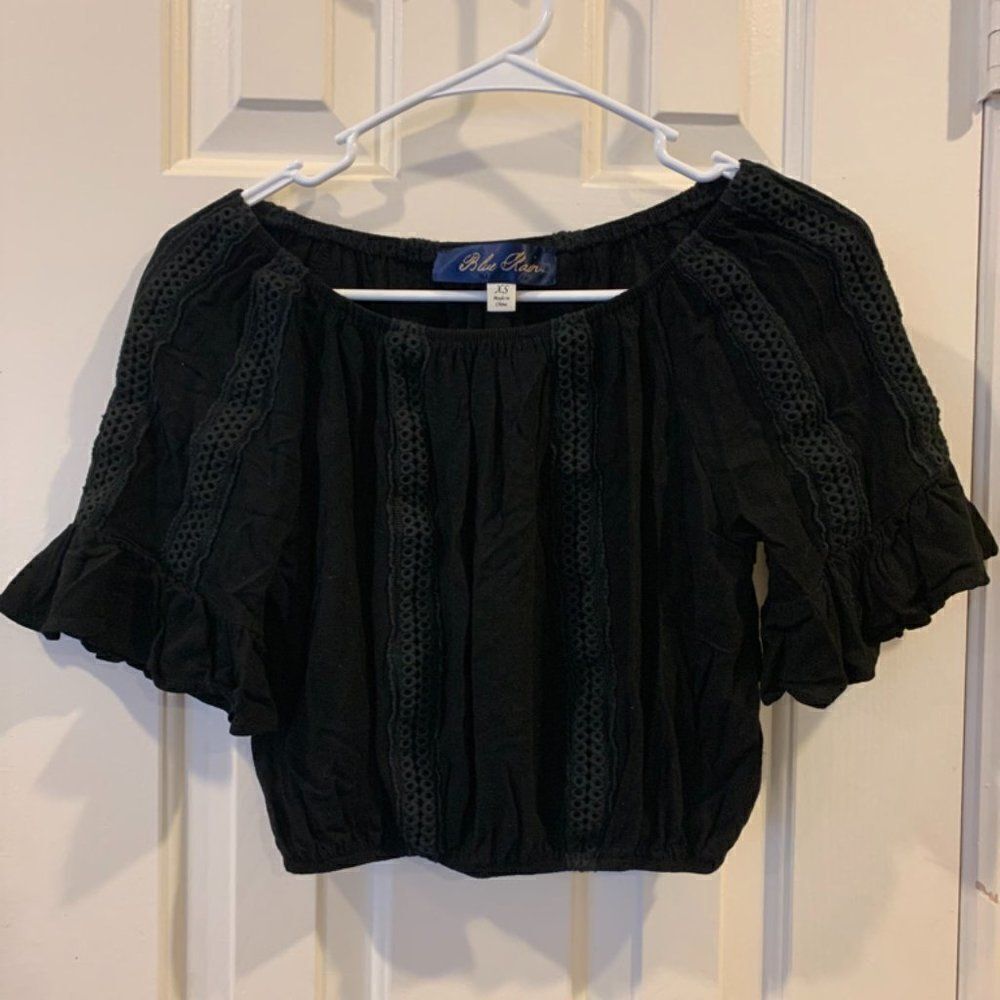 Blue Rain Black Crop Top with Flare Arm